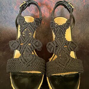 Gianni Bini Espadrilles Wedges Black Woven Sandal Size 7